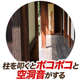 柱を叩くとポコポコと空洞音がする